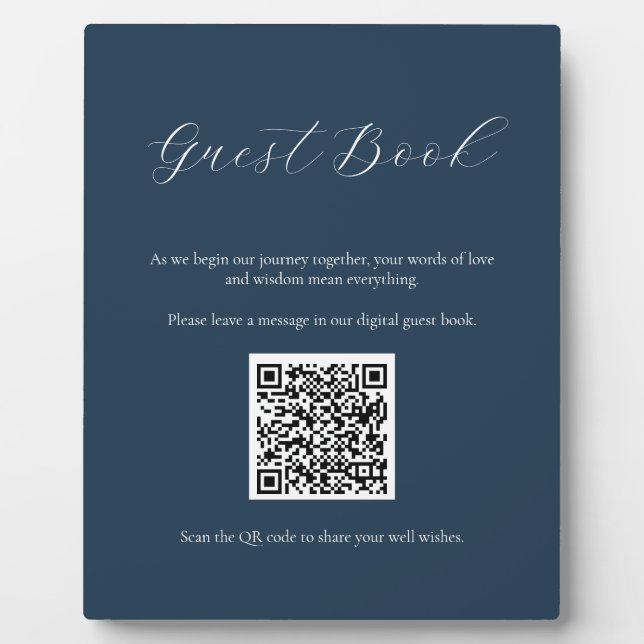 Navy Guest Book Sign with QR Code Plaque (Front)