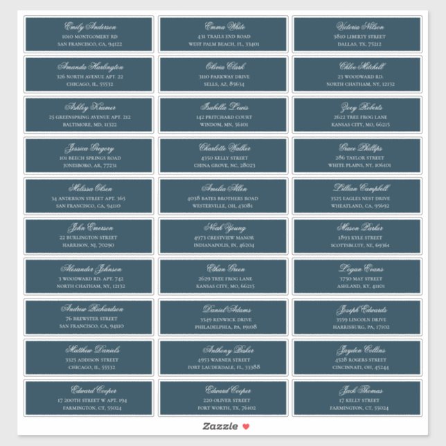 Navy guests names address. Wedding shipping labels (Sheet)