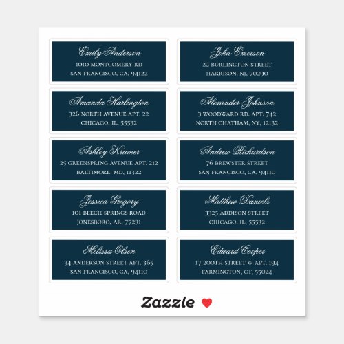 Navy guests names address Wedding shipping labels