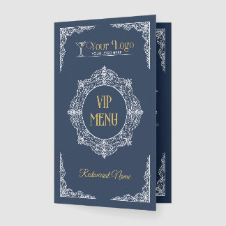 Navy Hand-drawn Elegant Ornate Your Logo VIP Menu