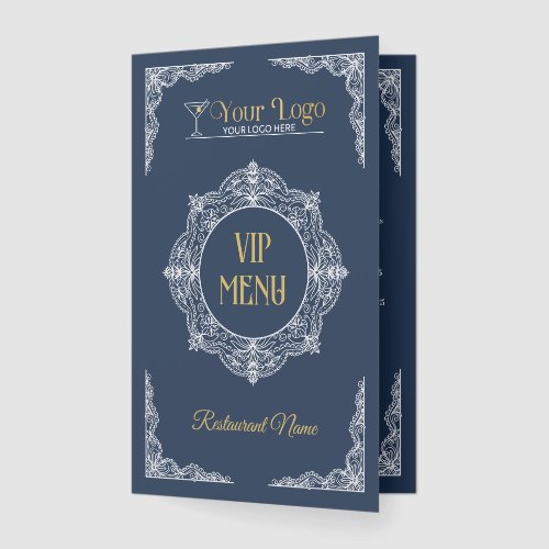 Navy Hand-drawn Elegant Ornate Your Logo VIP Menu