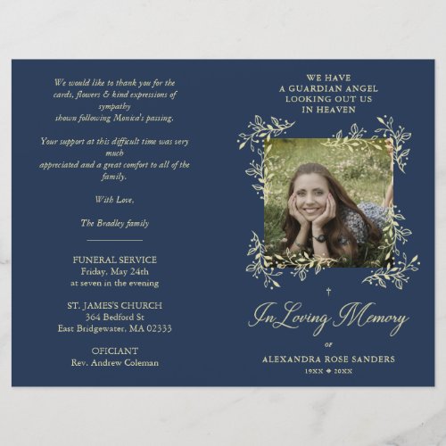 Navy Hand Lettered Chic Flourish Funeral Memorial