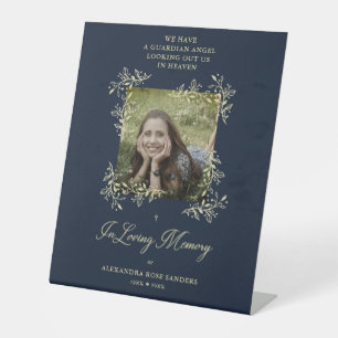 Navy Hand Lettered Chic Flourish Funeral Memorial Pedestal Sign