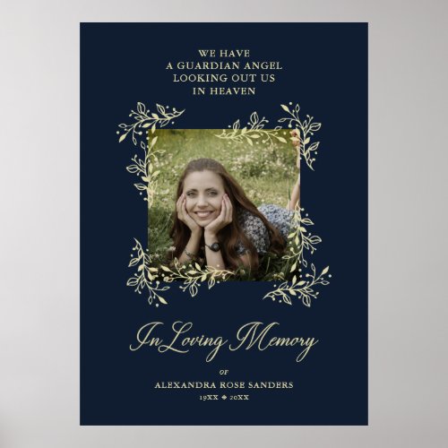 Navy Hand Lettered Chic Flourish Funeral Memorial Poster