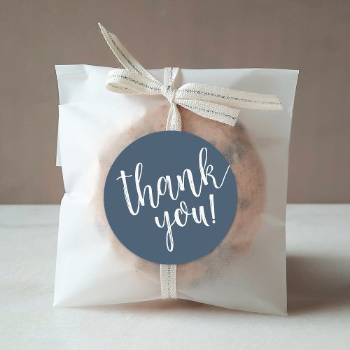 Navy Hand Lettered Script Thank You Classic Round Sticker