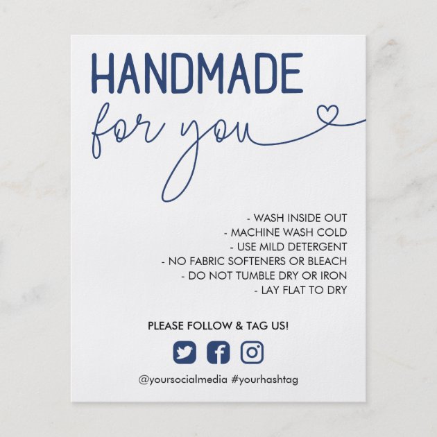 Navy Handmade For You Wash Instructions Photo Flyer | Zazzle