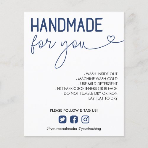 Navy Handmade For You Wash Instructions Photo Flyer