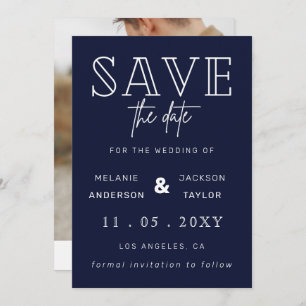 Navy Handwritten Calligraphy Photo Save The Date