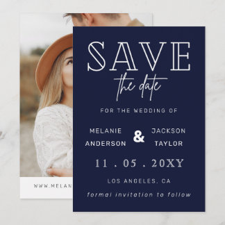 Navy Handwritten Calligraphy Photo Save The Date