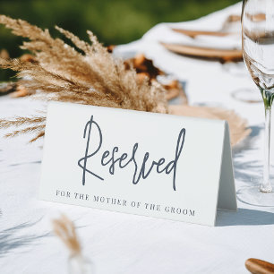 Navy Handwritten Script Wedding Reserved Seating Table Tent