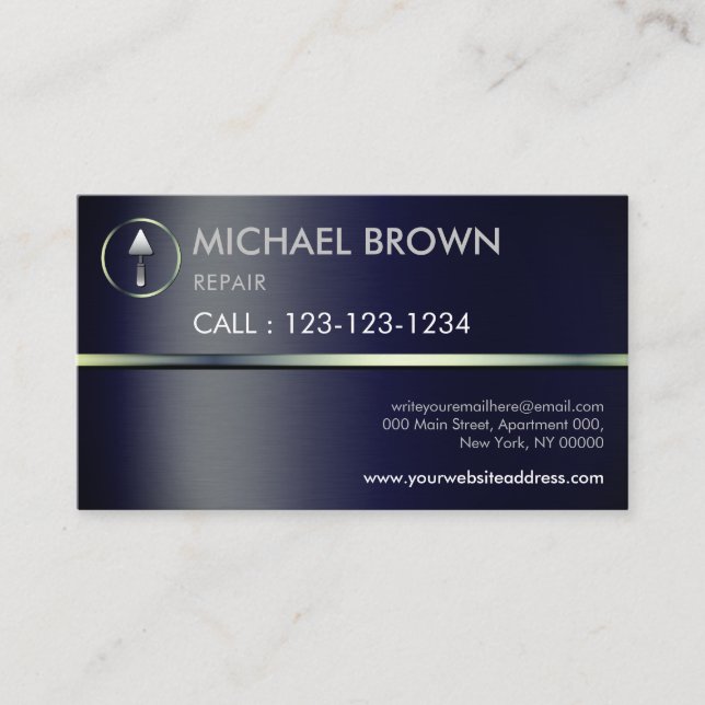 Navy Handyman Construction Metal Repairman Business Card (Front)