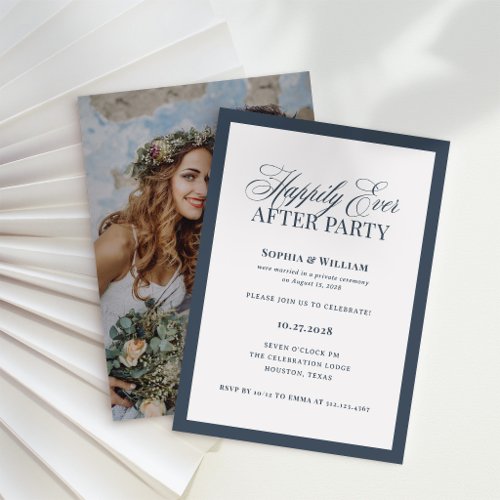 Navy Happily Ever After Party, Elopement Reception Invitation