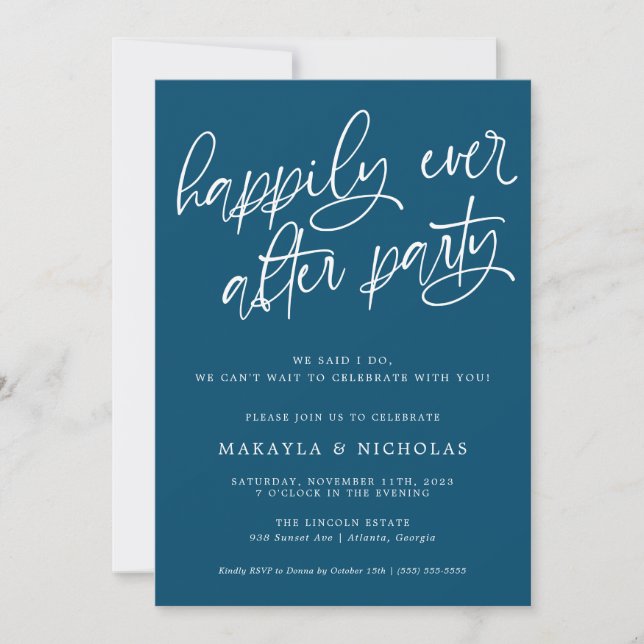 Navy Happily Ever After Party Wedding Reception Invitation (Front)