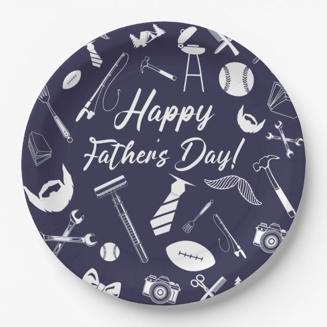 Navy Happy Father's Day Paper Plates (Front)
