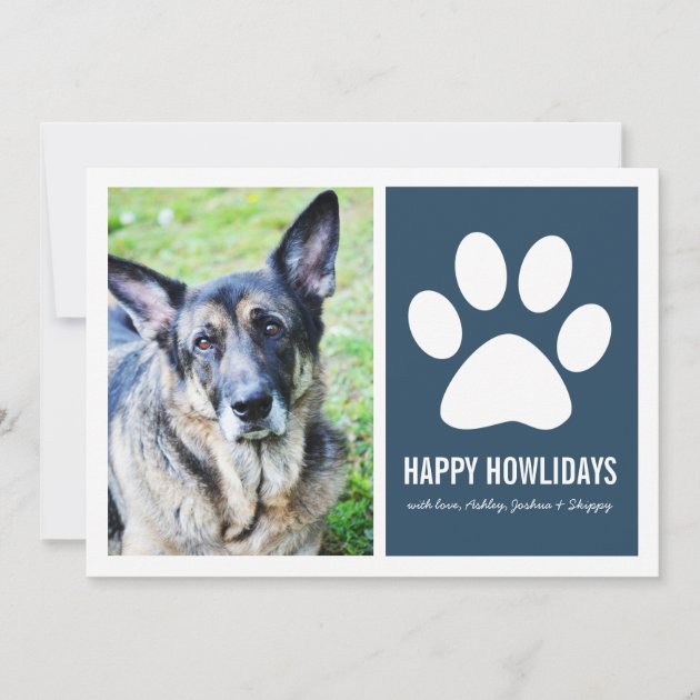 Navy Happy Howlidays Pet Photo Holiday Flat Cards