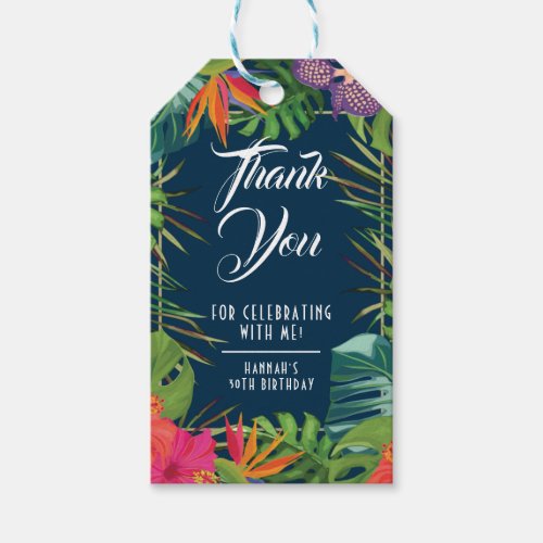 Navy Havana Nights Floral Tropical Party Favor Tag