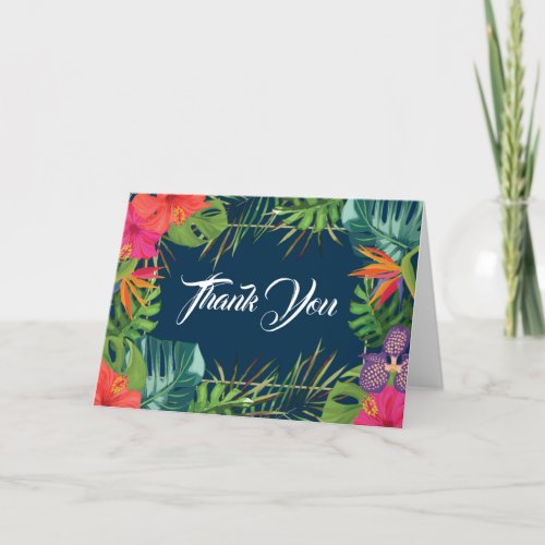 Navy Havana Nights Floral Tropical Thank You Card