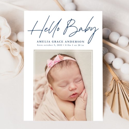 Navy Hello Baby 2 Photo Birth Announcement