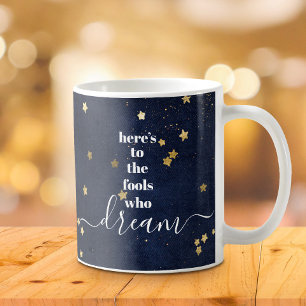 Navy Here’s to Fools Who Dream Gold Stars Bold Coffee Mug
