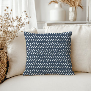 Navy Herringbone Markmaking Pattern Throw Pillow