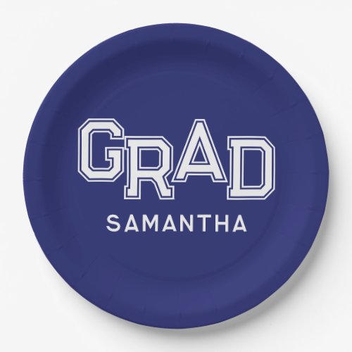 Navy High School Grad Custom Name Graduation Paper Plates