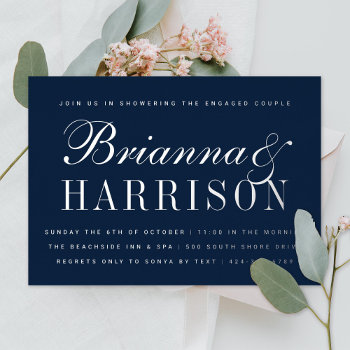 Navy His And Hers Elegant Couples Shower Silver Foil Invitation by beckynimoy at Zazzle