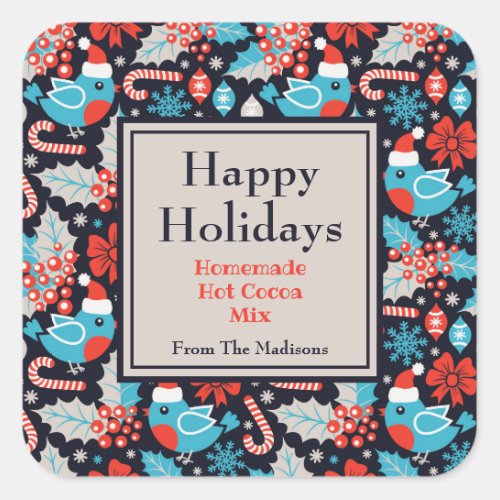 Navy Holiday Birds and Holly Hot Cocoa Mix Label