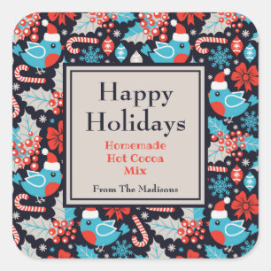 Navy Holiday Birds and Holly Hot Cocoa Mix Label