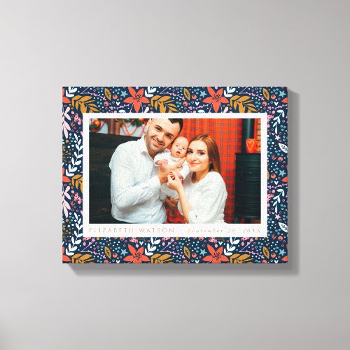 Navy Holiday Christmas Floral Frame Canvas Print