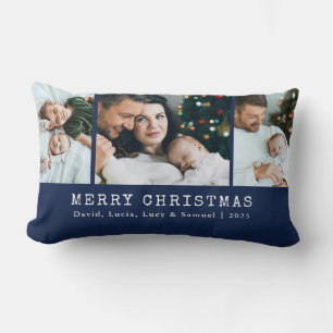 Navy Holiday Photo Throw Pillow