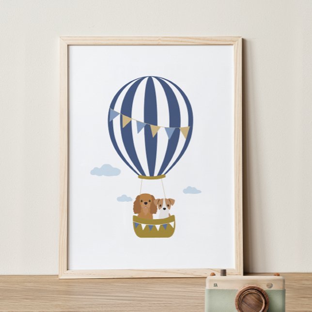 Navy Hot Air Balloon Dogs Nursery Decor Poster (Creator Uploaded)