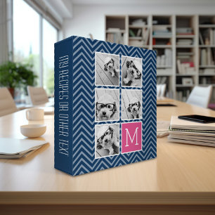 Navy Hot Pink and Blue 5 Photo Collage Monogram Binder