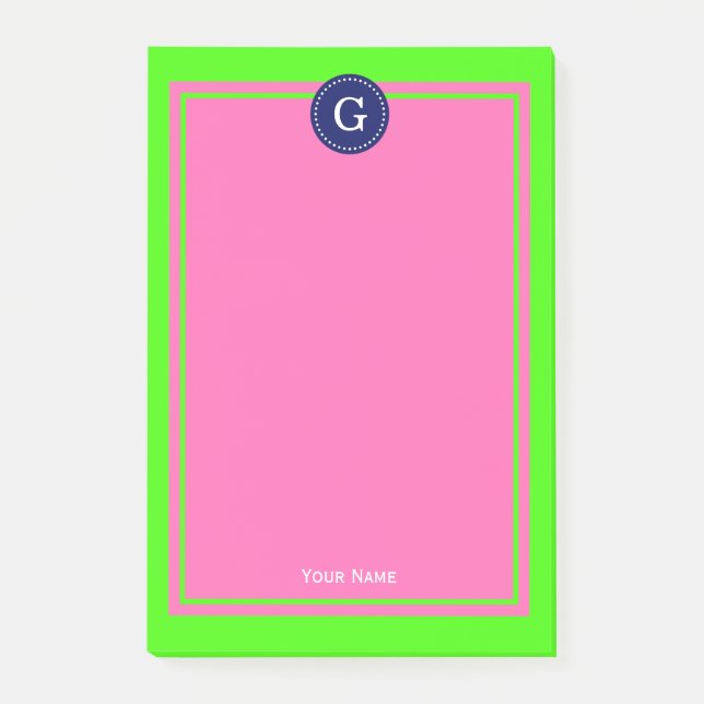 Navy Hot Pink Framed 1I Monogram Post-it Notes (Front)