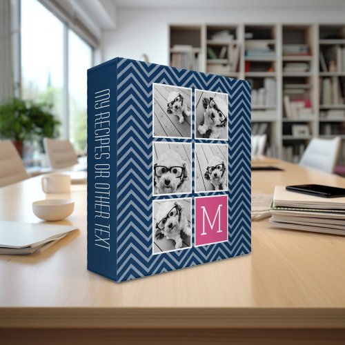 Navy  Hot Pink Instagram 5 Photo Collage Monogram Binder