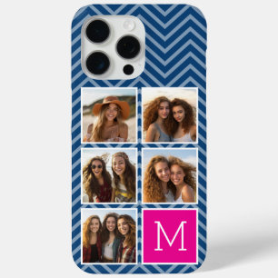 Navy Hot Pink Instagram 5 Photo Collage Monogram iPhone 15 Pro Max Case