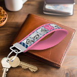 Navy & Hot Pink Instagram 5 Photo Collage Monogram Wrist Keychain<br><div class="desc">Background includes an optional chevron Pattern - Use five square photos to create a unique and personal gift. Or you can keep the hipster puppy and make a trendy keepsake. If you need to adjust the pictures,  click on the customize tool to make changes.</div>
