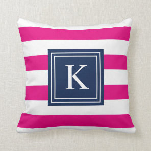 Navy & Hot Pink Monogram Striped | Throw Pillow