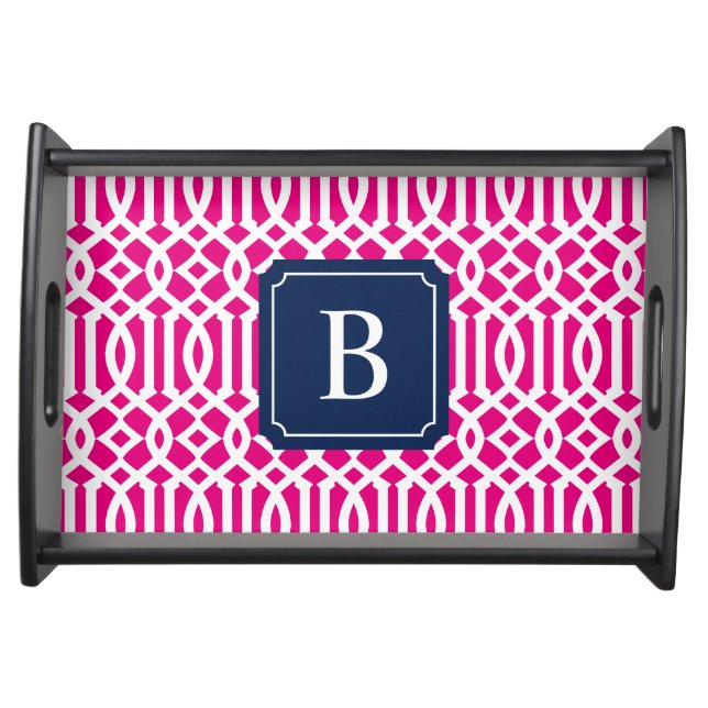 Navy & Hot Pink Monogram Trellis | Serving Tray (Front)