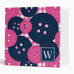 Navy & Hot Pink Preppy Buttons Craft & Sewing 3 Ring Binder