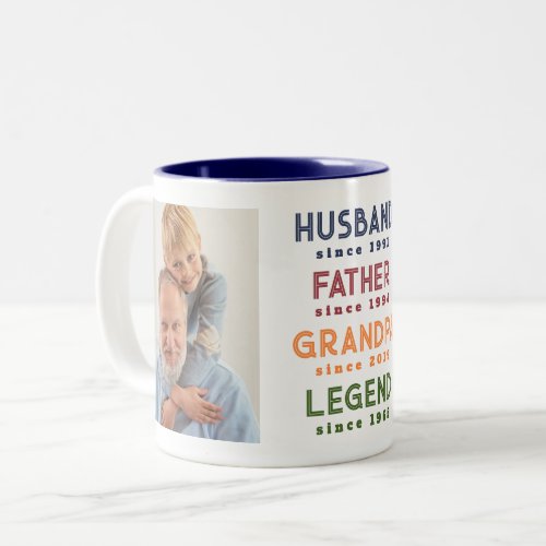 Navy Husband Father Grandpa Legend 2 Photos Two_Tone Coffee Mug