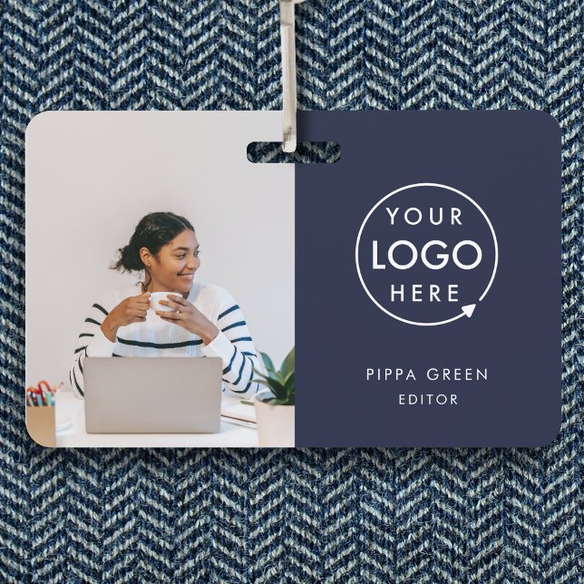 Navy ID Card | Modern Trendy Employee Blue Badge (Navy blue company branded staff ID badges for business events & employee identification.)