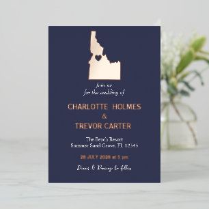Navy Idaho State Map Wedding Gold Foil Invitation