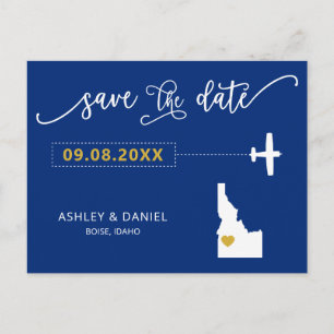 Navy Idaho Wedding Save the Date Map Postcard