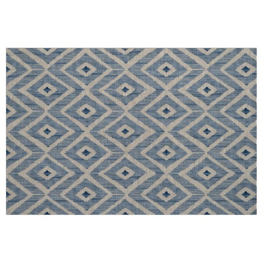 Navy Ikat on natural linen Fabric