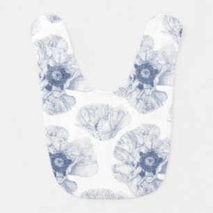 Navy Illustrated Poppy Flower Baby Bib