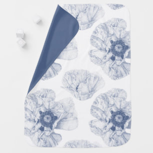 Navy Illustrated Poppy Flower Baby Blanket
