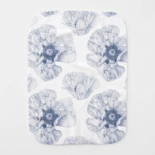 Navy Illustrated Poppy Flower Baby Burp Cloth