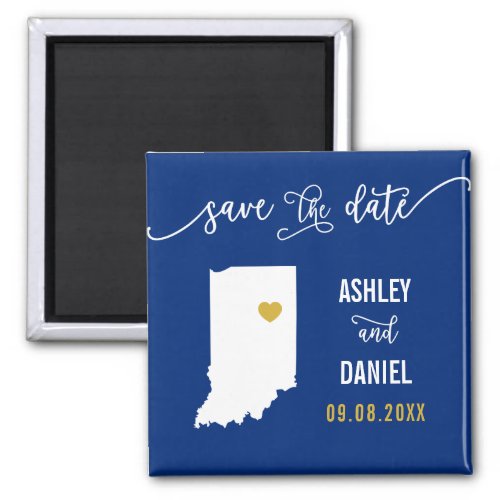 Navy Indiana Wedding Save the Date Map Magnet