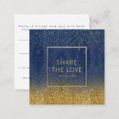 Navy Indigo Blue Feather Gold Glitter Referral Square Business Card (Front/Back)