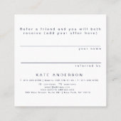 Navy Indigo Blue Feather Gold Glitter Referral Square Business Card (Back)